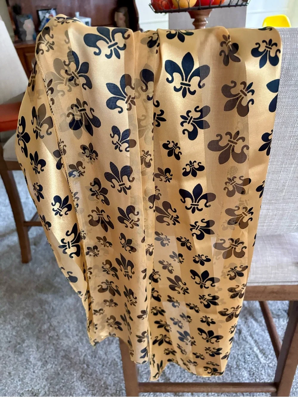 Gold Fleur-de-Lis  Scarf with Black Accents